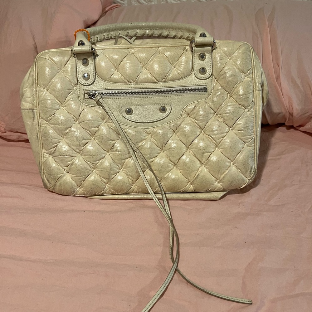 Vintage 100% Authentic Balenciaga Cream Leather Handbag *now being rehabbed!